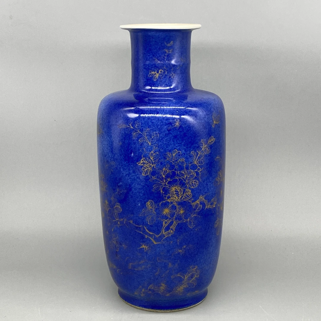 52511038*清康熙洒蓝釉描金花卉纹棒槌瓶/瓷器五/江苏省文物总/J