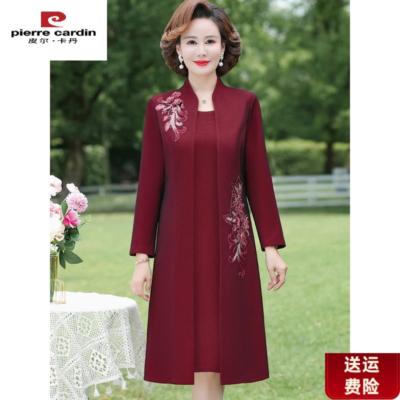 皮尔卡丹喜婆婆婚宴装高贵连衣裙两件套女新款新款妈妈春秋季结婚