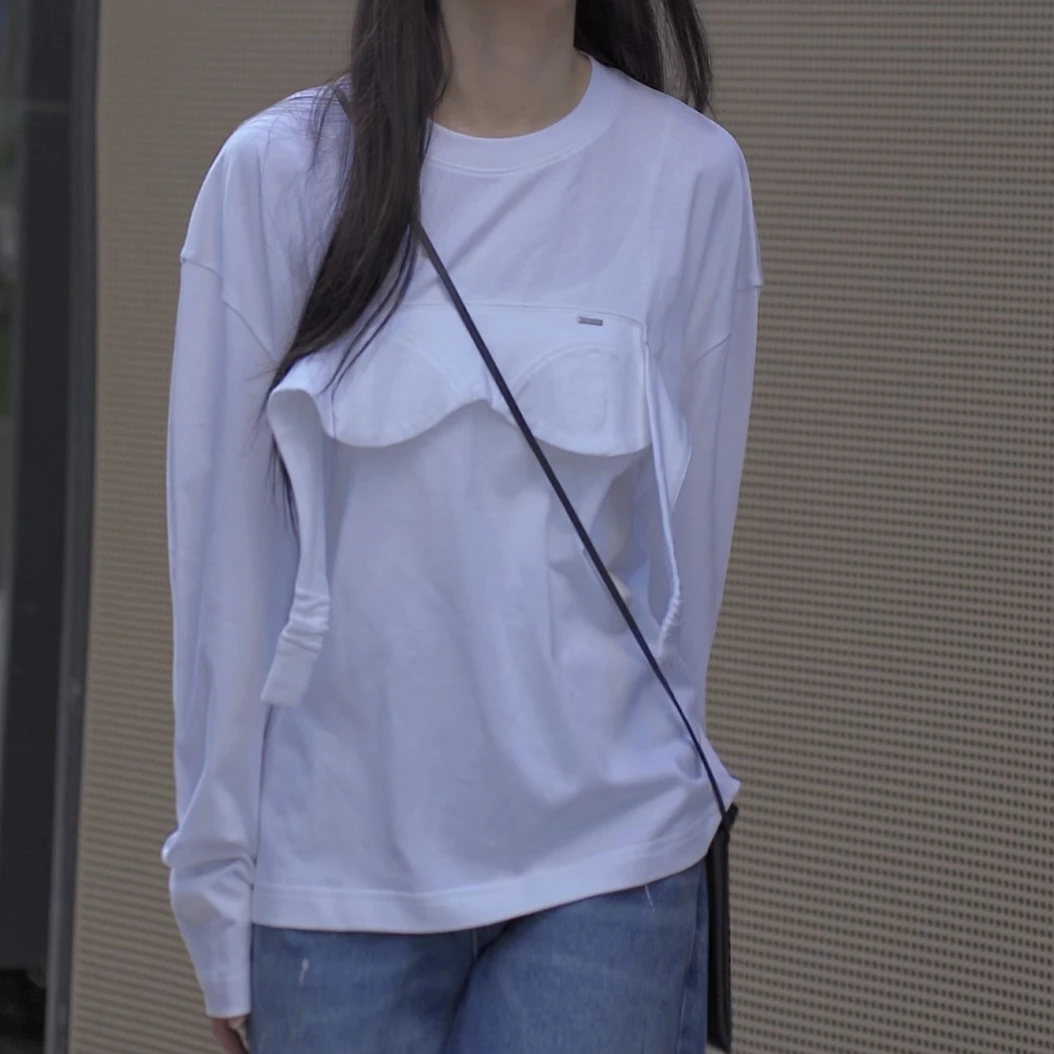 有尾YOUWEI（线上专属）立体解构Bra白色卫衣内搭打底Y1225117