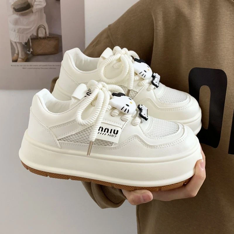 夏季单网面透气大头松糕小白鞋子女厚底2025新款爆款休闲薄款网鞋