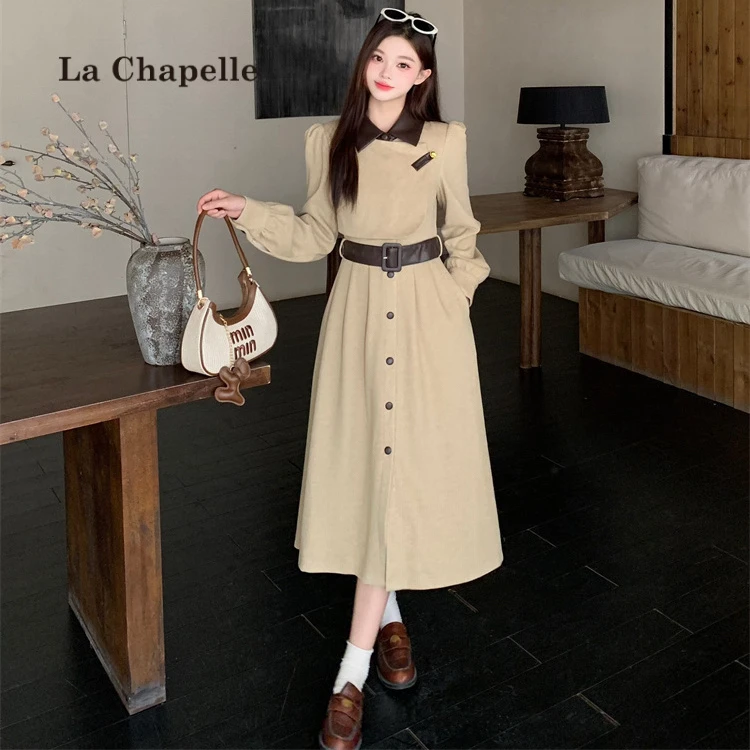 拉夏贝尔秋季时尚气质高级感长袖连衣裙女高级感休闲韩版显瘦长裙