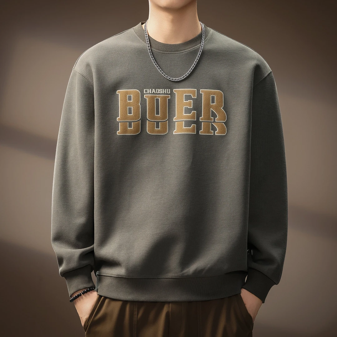 法国Cebrodz美式复古重磅圆领卫衣男秋季新款字母印花长袖打底衫