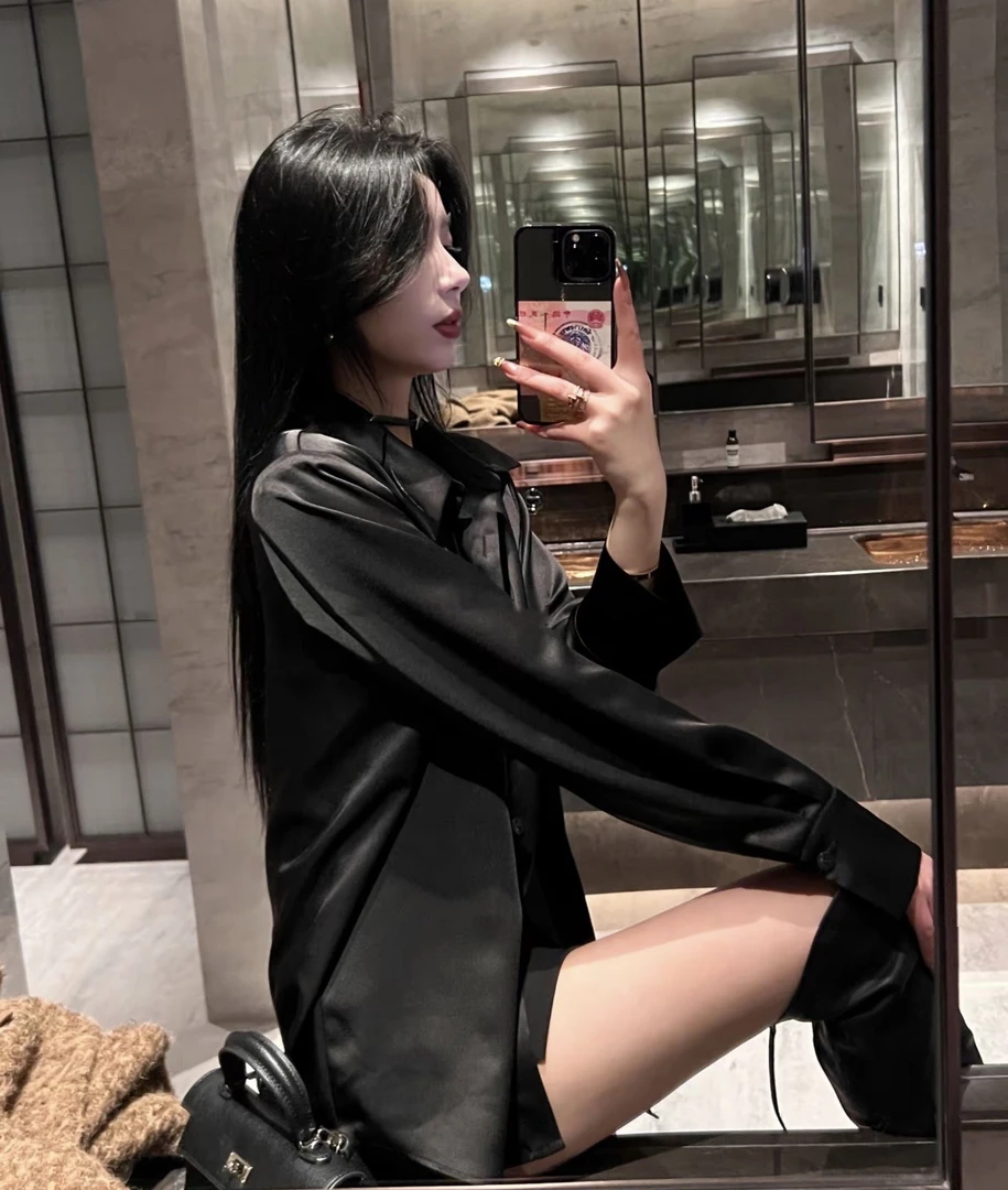 显瘦百搭松弛感长袖缎面衬衫2025春秋新款轻职风时尚通勤垂坠上衣