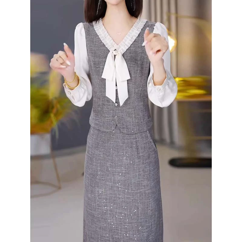 【V】【有里布】新款女春秋今年流行爆款高档长袖轻奢连衣裙QY0036