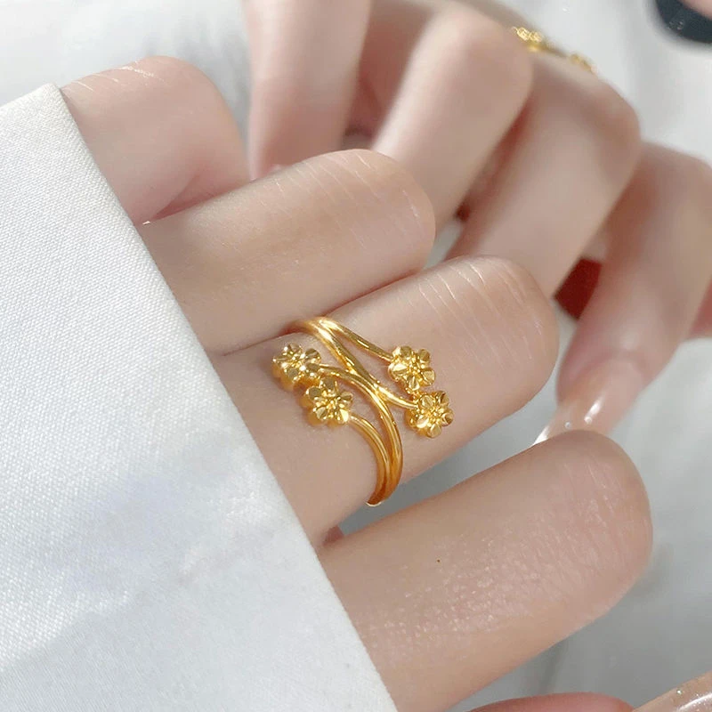 铜合金戒指 戒指金色繁花女新款精致工艺小众时尚百搭礼物送女友