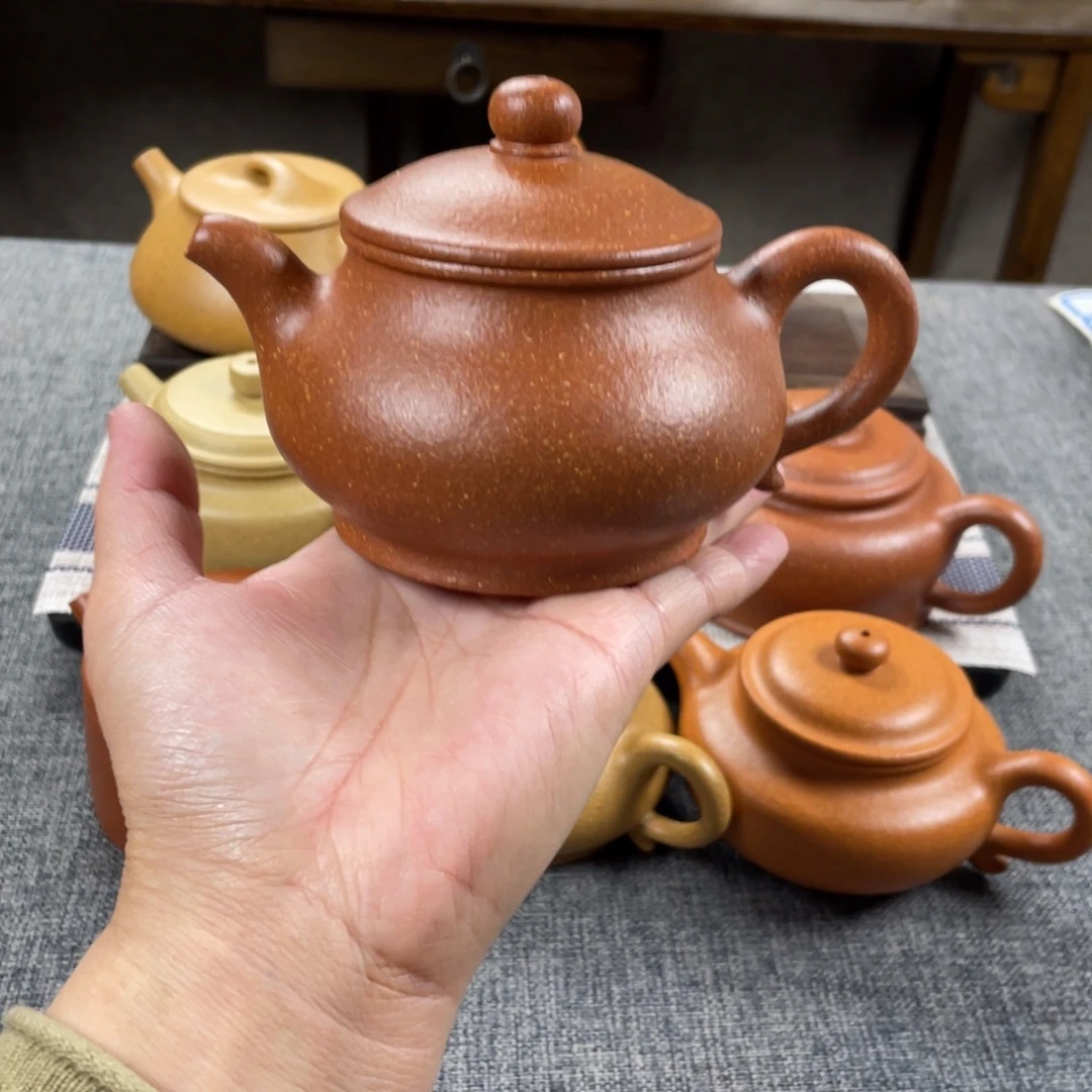 茶壶紫砂红降坡潘壶全手16目220手工泥