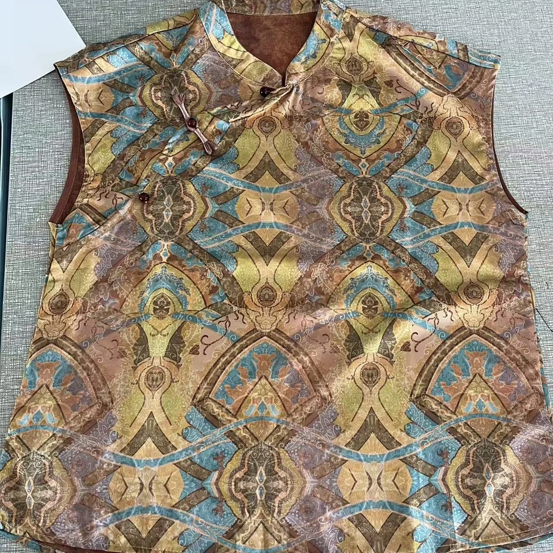 J033新中式夏季女款小飞袖短袖薄款立领大码旗袍式上衣