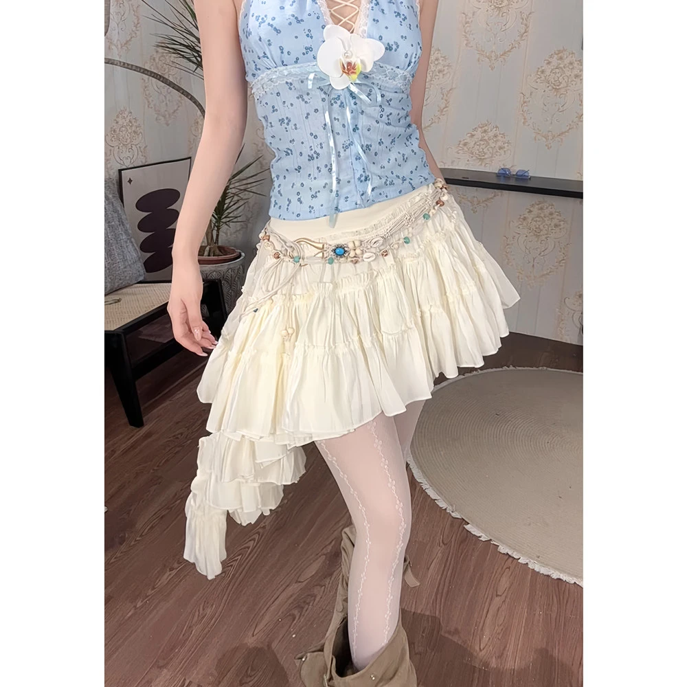 {铃雾杏}不规则设计感半身裙女春夏款 白色小众甜美气质不规则