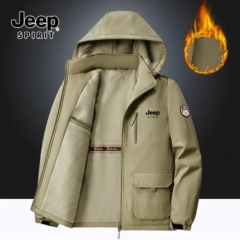 JEEP吉普秋冬男士加绒夹克工装棉服可拆卸帽户外休闲防风保暖外套