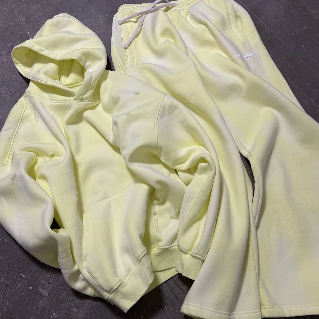 LIFEGOESON25AW - Pastel Fleece Lined Set 破坏卫衣套装 柠檬糖