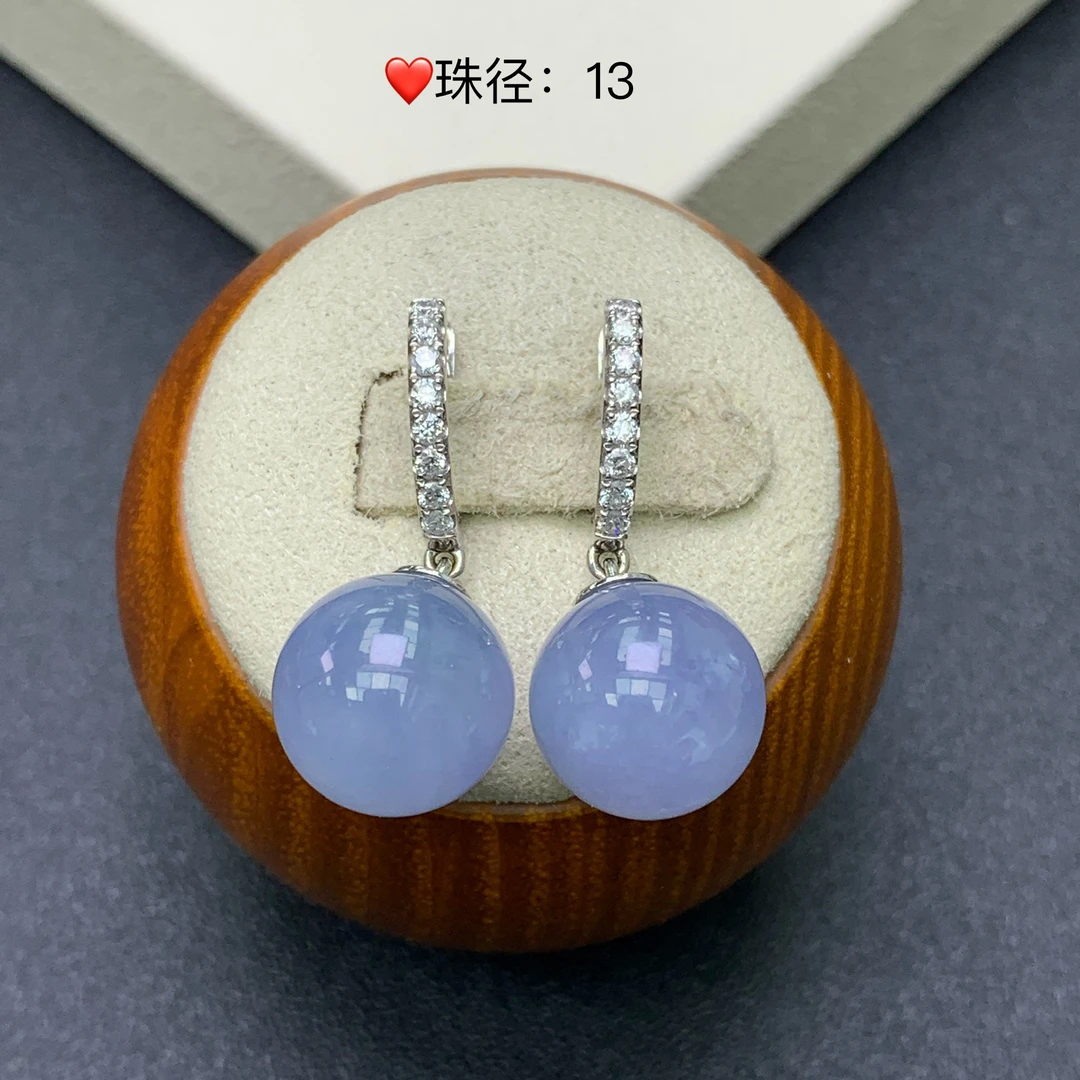 新品推荐·18K金冰种起胶紫圆珠缅A翡翠玉石耳饰耳包款豪镶