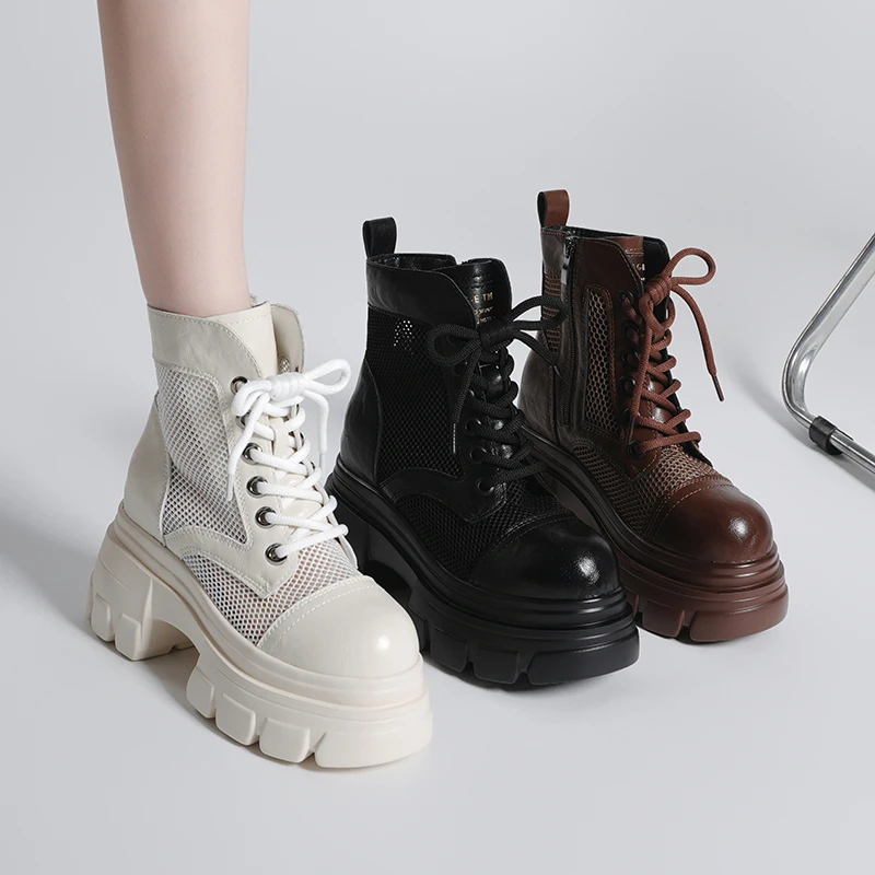 2025夏季新款马丁靴百搭厚底9cm女靴英伦风ins网红爆款透气网靴女