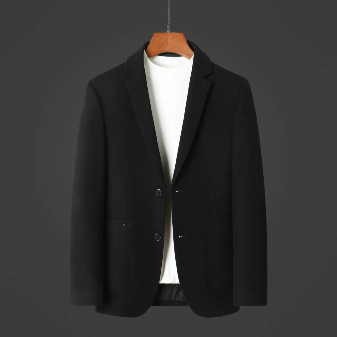 男士商务纯色休闲毛呢西装平驳领西装外套男/23662