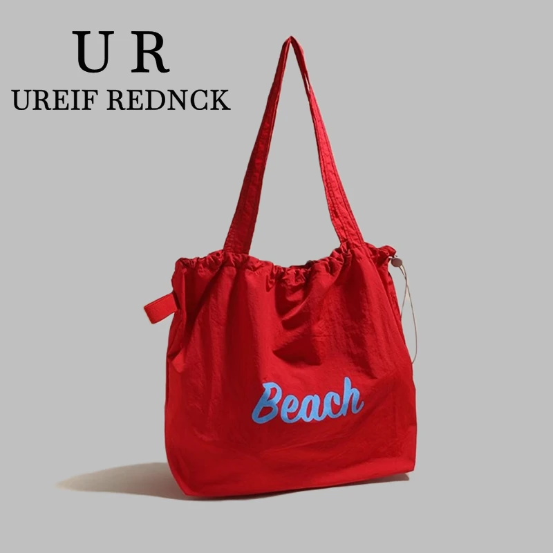 UREIF REDNCK韩国超火字母印花帆布托特包2025百搭休闲通勤单肩包