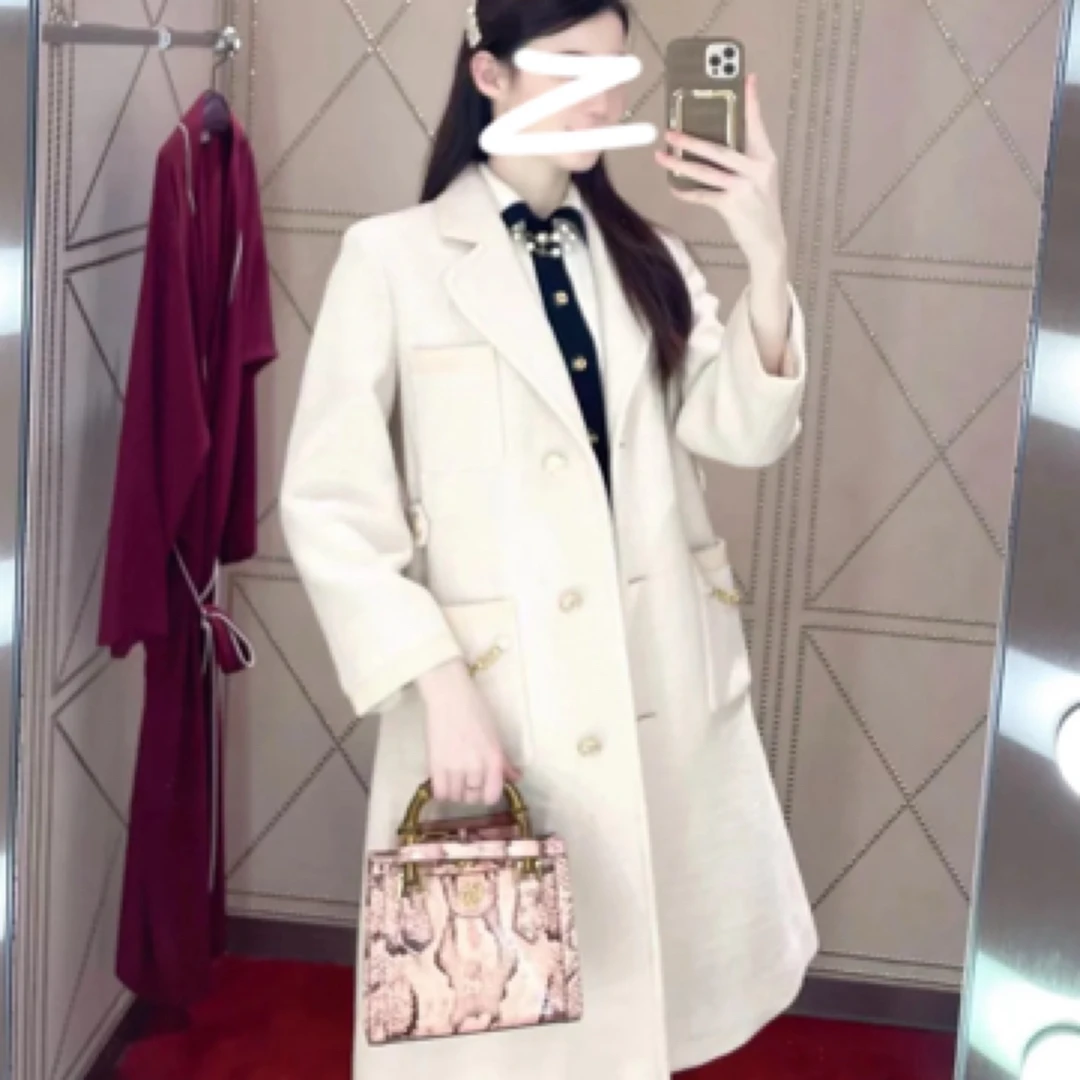 99新 GUCCI/古驰 000754 纯色休闲中长款单排扣大衣褐色 36码