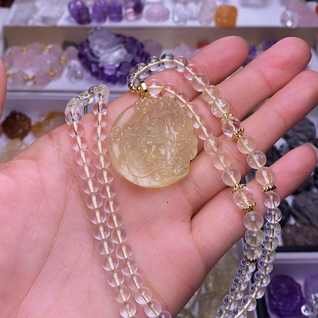 水晶颈饰未镶嵌黄水九尾狐吊坠 送链子