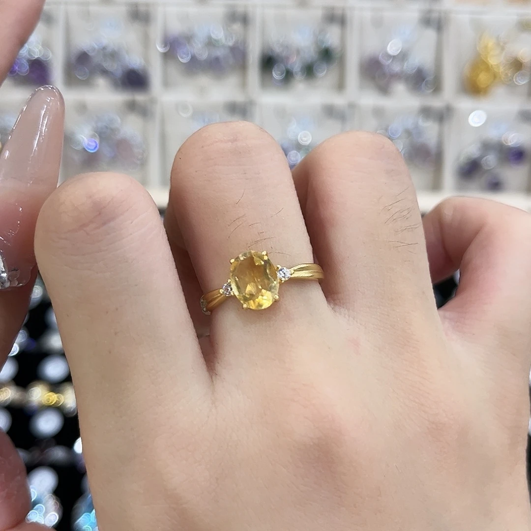 暴***菜黄晶银S925镶嵌戒指