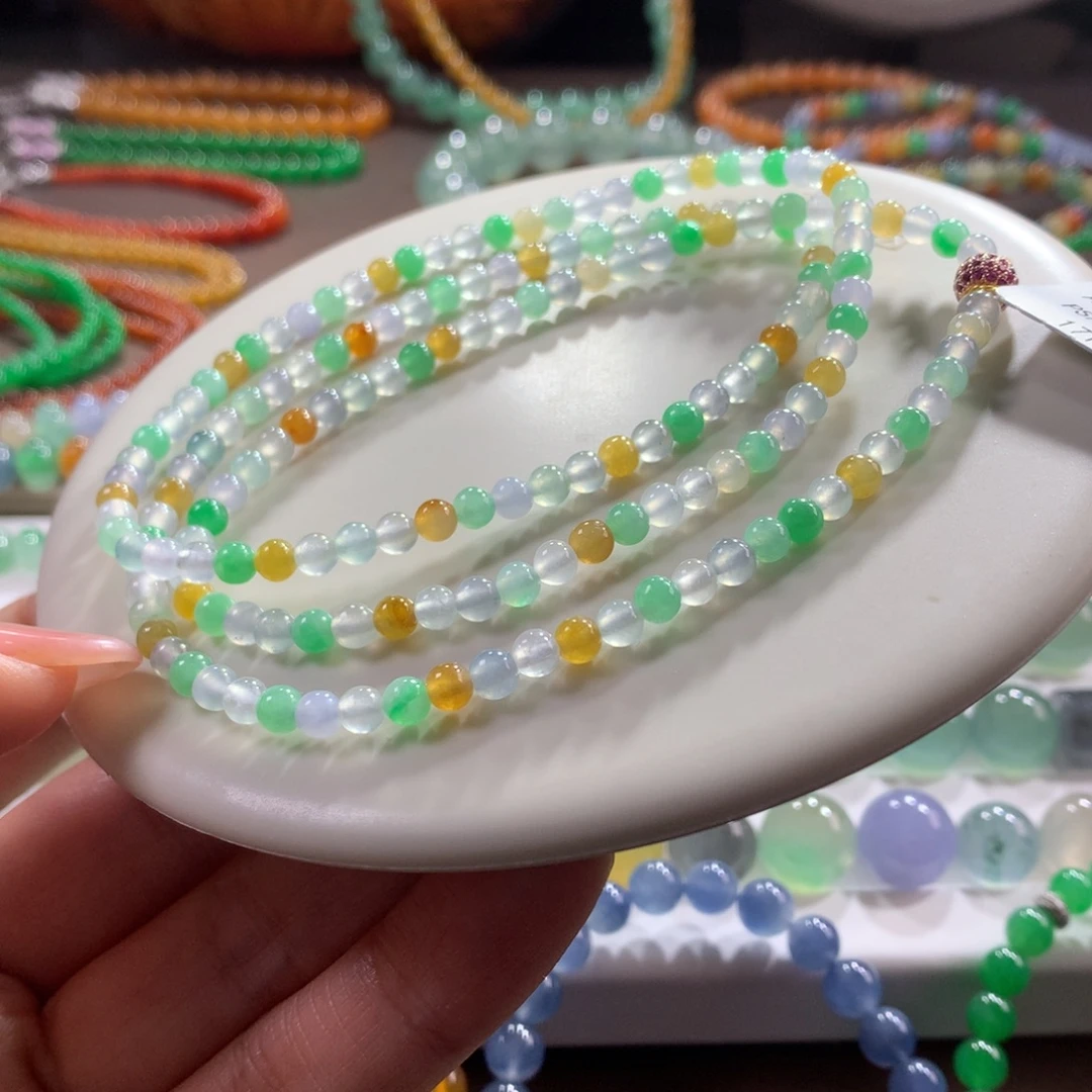 翡翠未镶嵌手链冰透多宝小米卡4