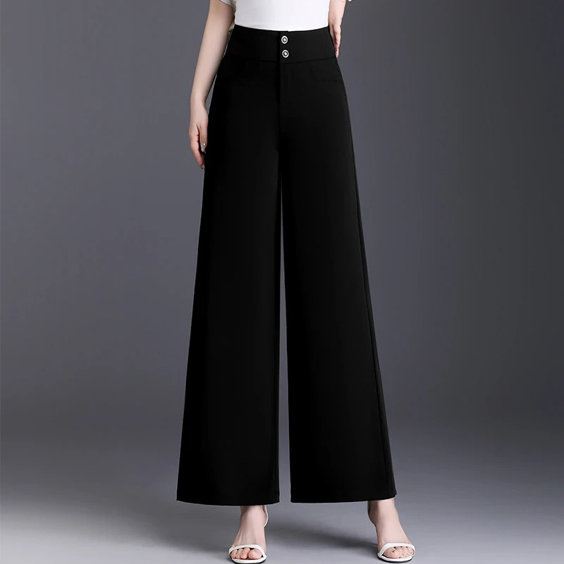 冰丝星缎麻阔腿裤女九分裤2025夏季新款休闲裤高腰显瘦薄款长裤子