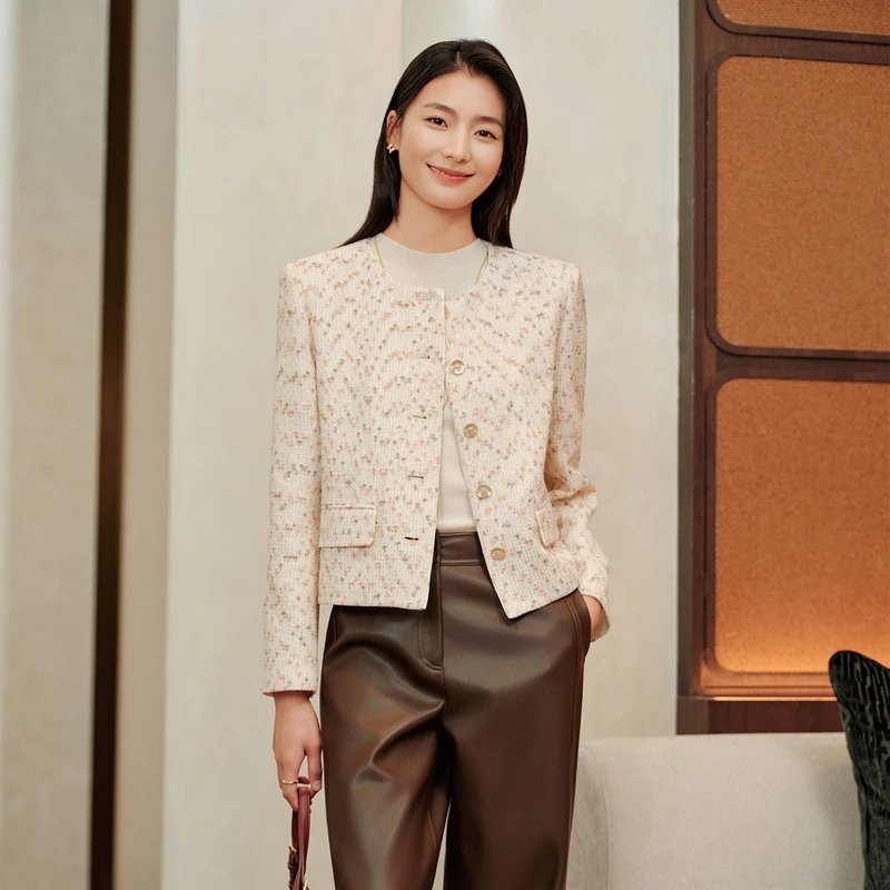 EP雅莹高端系列 温柔风粗花呢小香风圆领短款外套 2026新款1221A