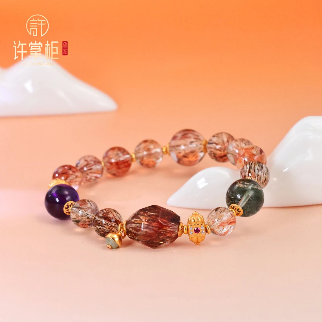 许掌柜｜S925银镶嵌天然水晶手串黑金超七DIY配饰优雅精美精致时尚