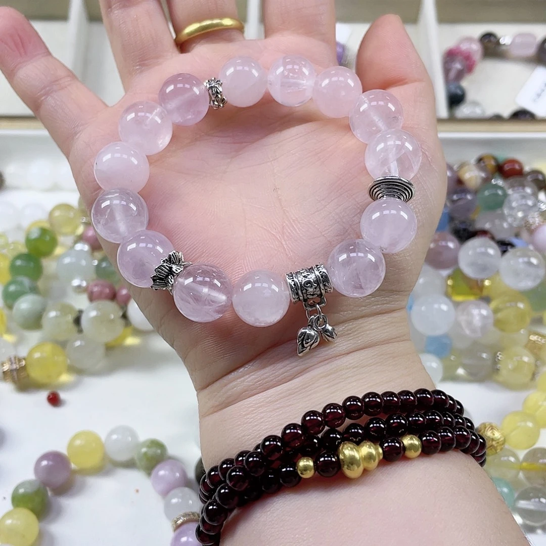 水晶手链银S925镶嵌天然水晶手串