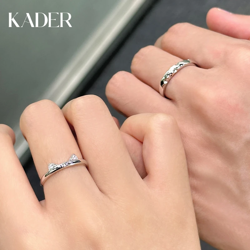 KADER/卡蒂罗 925银合成锆石戒指 猫咪日记情侣对戒百搭小众轻奢
