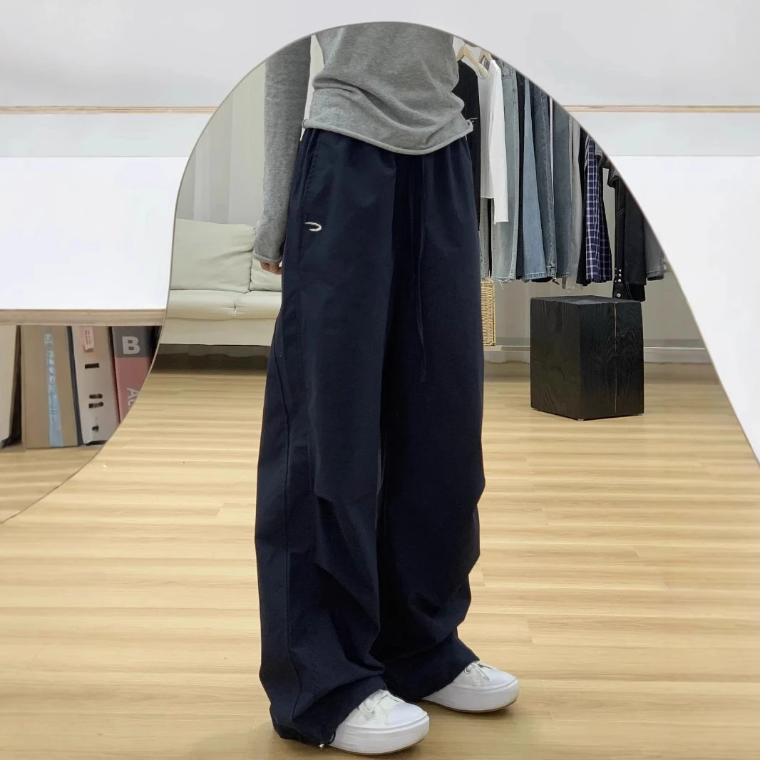 美式复古藏青色工装裤女冬2025新款加绒加厚宽松直筒休闲阔腿裤男