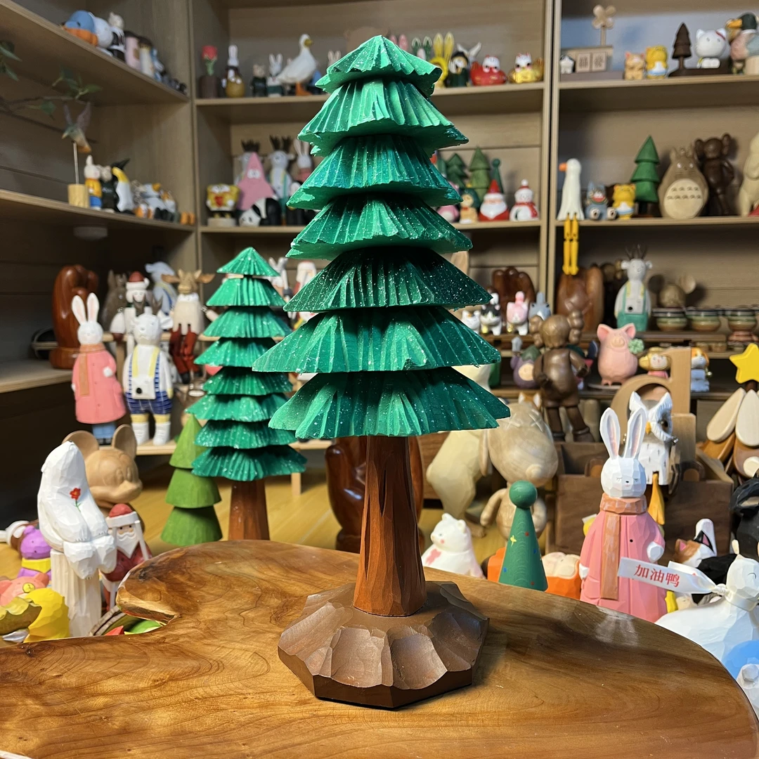 雪花大松树木雕纯手工制作椴木雕刻28-30cm左右高度