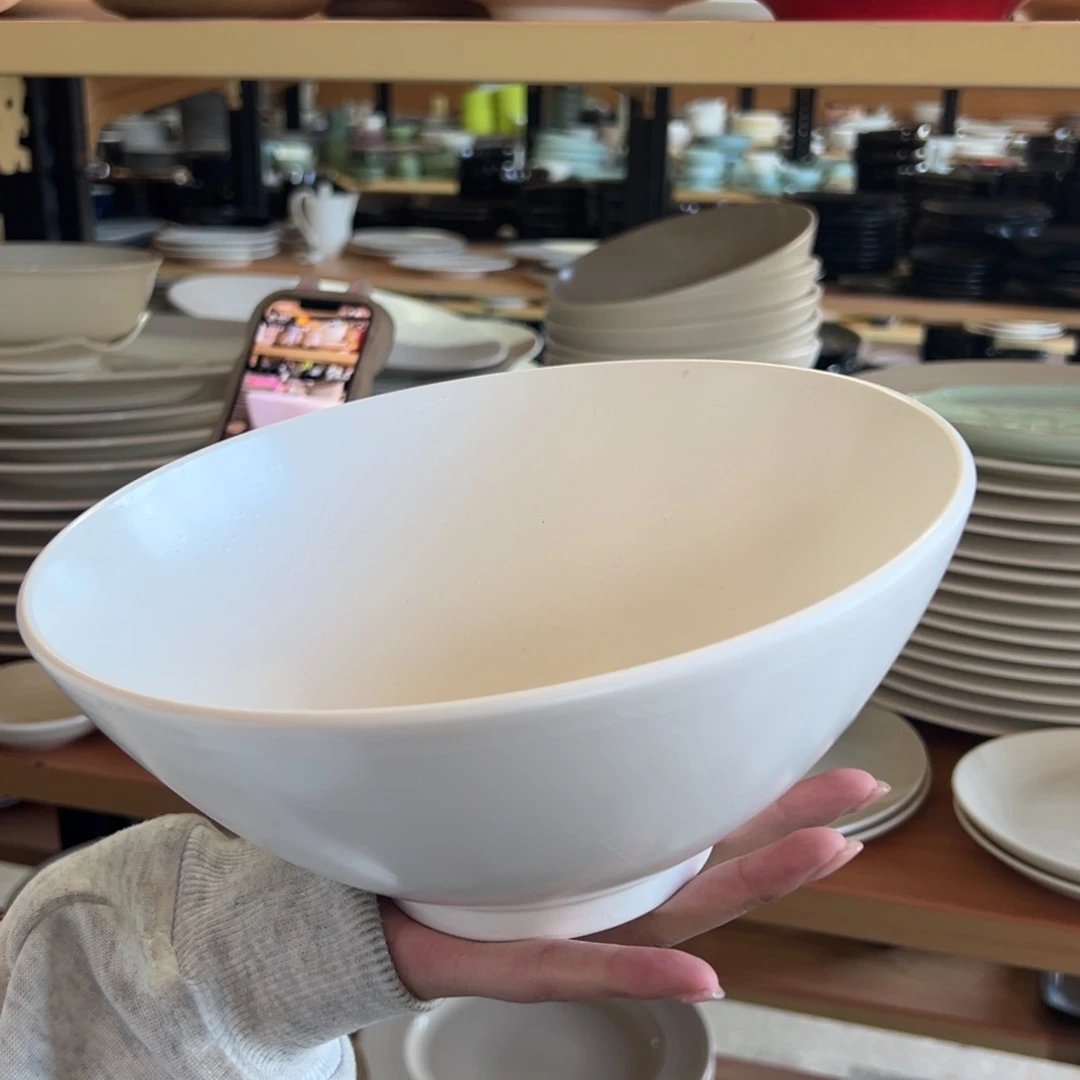 新骨瓷080瑕疵慎拍哑光冰点白9寸斗笠碗