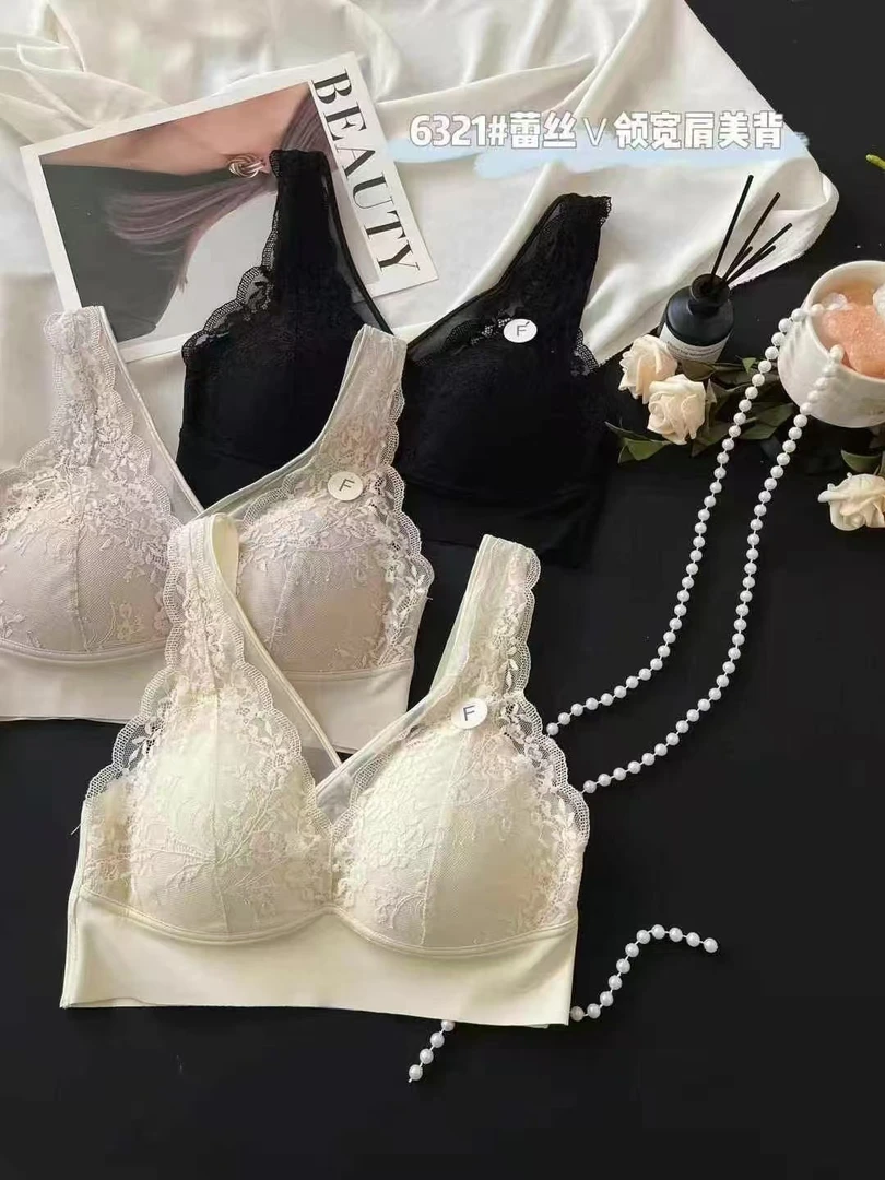 2025新款春夏美背蕾丝V领宽肩带