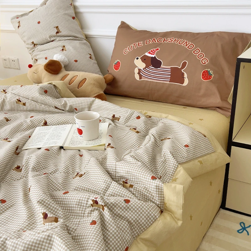 手拉手【腊肠狗】纯棉夏凉被空调被四件套卡通夏被凉感薄被可机洗