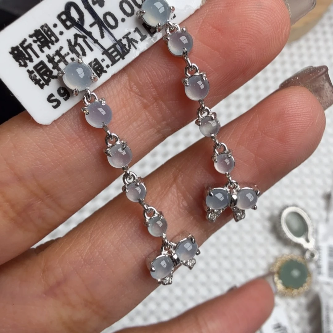 翡翠银S925镶嵌颈饰耳钉