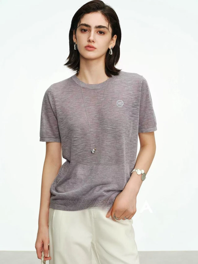 空气感“自在t”~显瘦轻薄圆领短袖T恤女夏宽松针织打底衫2446