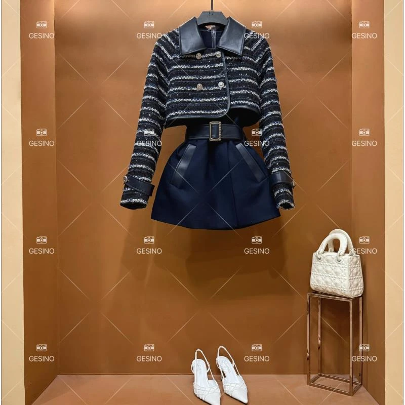 【露露】秋冬气质轻奢小香风时尚修身收腰中长款外套 QD-2024932