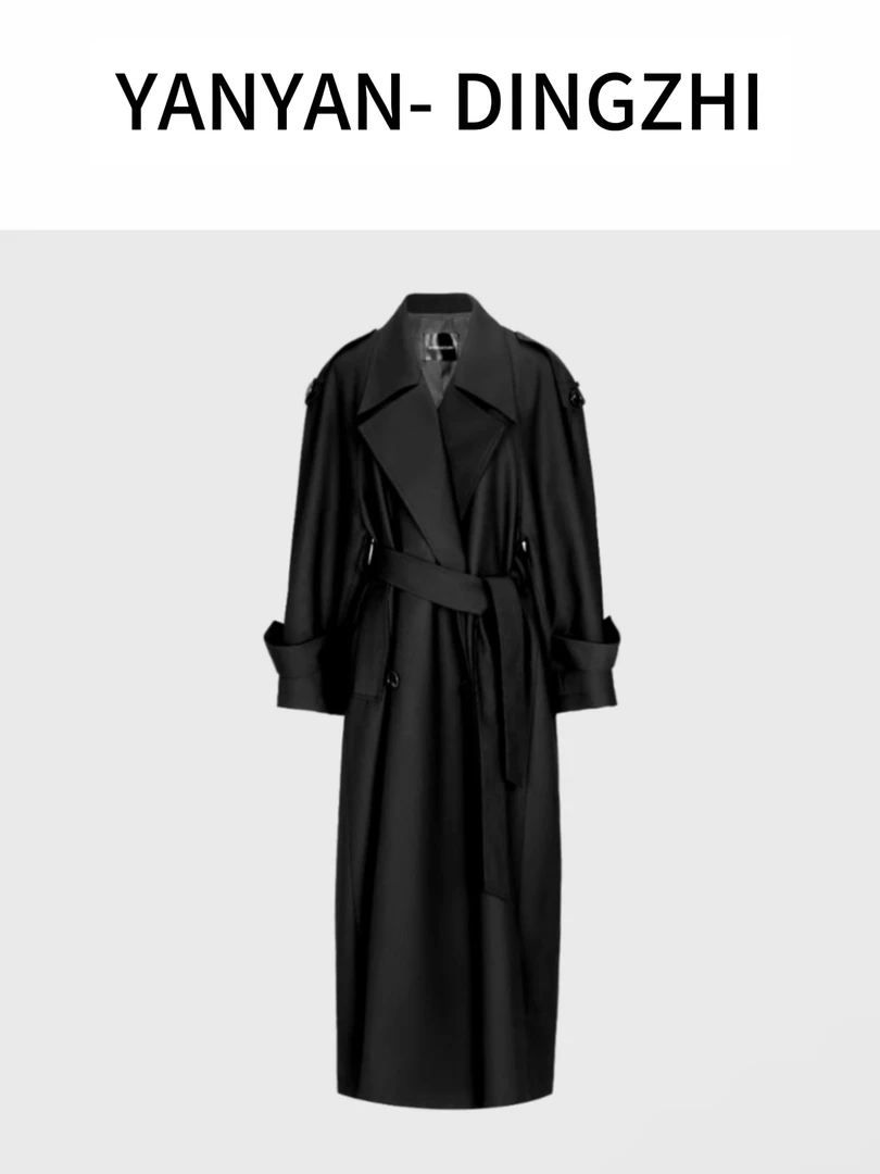 {妍妍微胖女装}秋季氛围感 Designer新款高级款式简约风衣中长款