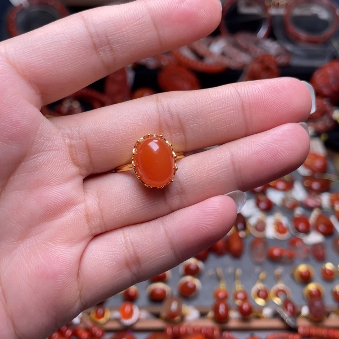 南红玛瑙银S925镶嵌保山戒指