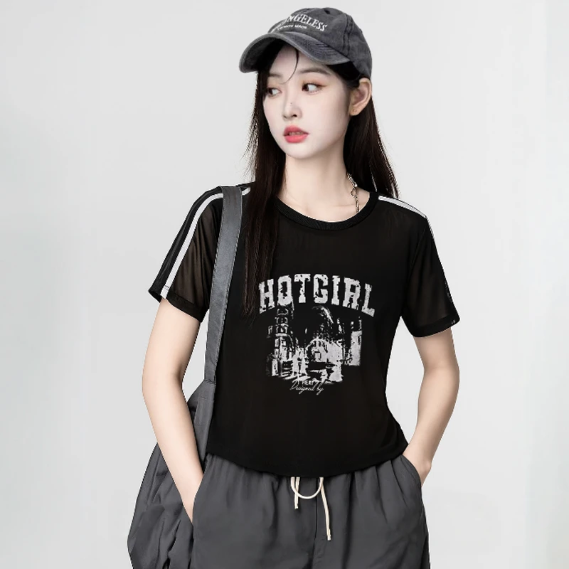 夏季新款软纱薄款透气运动短袖T恤广场舞健身操上衣