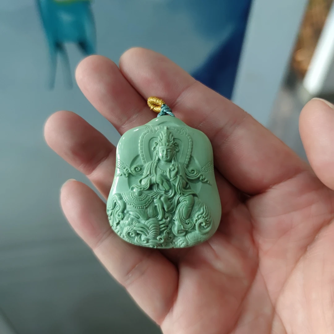 原矿菜籽黄普贤菩萨雕刻件原创设计手工时尚百搭