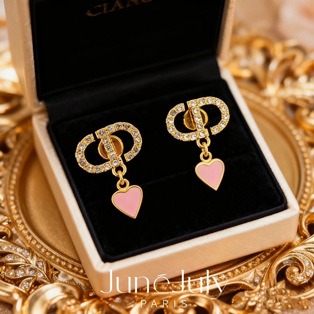 铜合金无非金属耳饰 JuneJuly 可爱粉色爱心精致耳环1124粉爱心