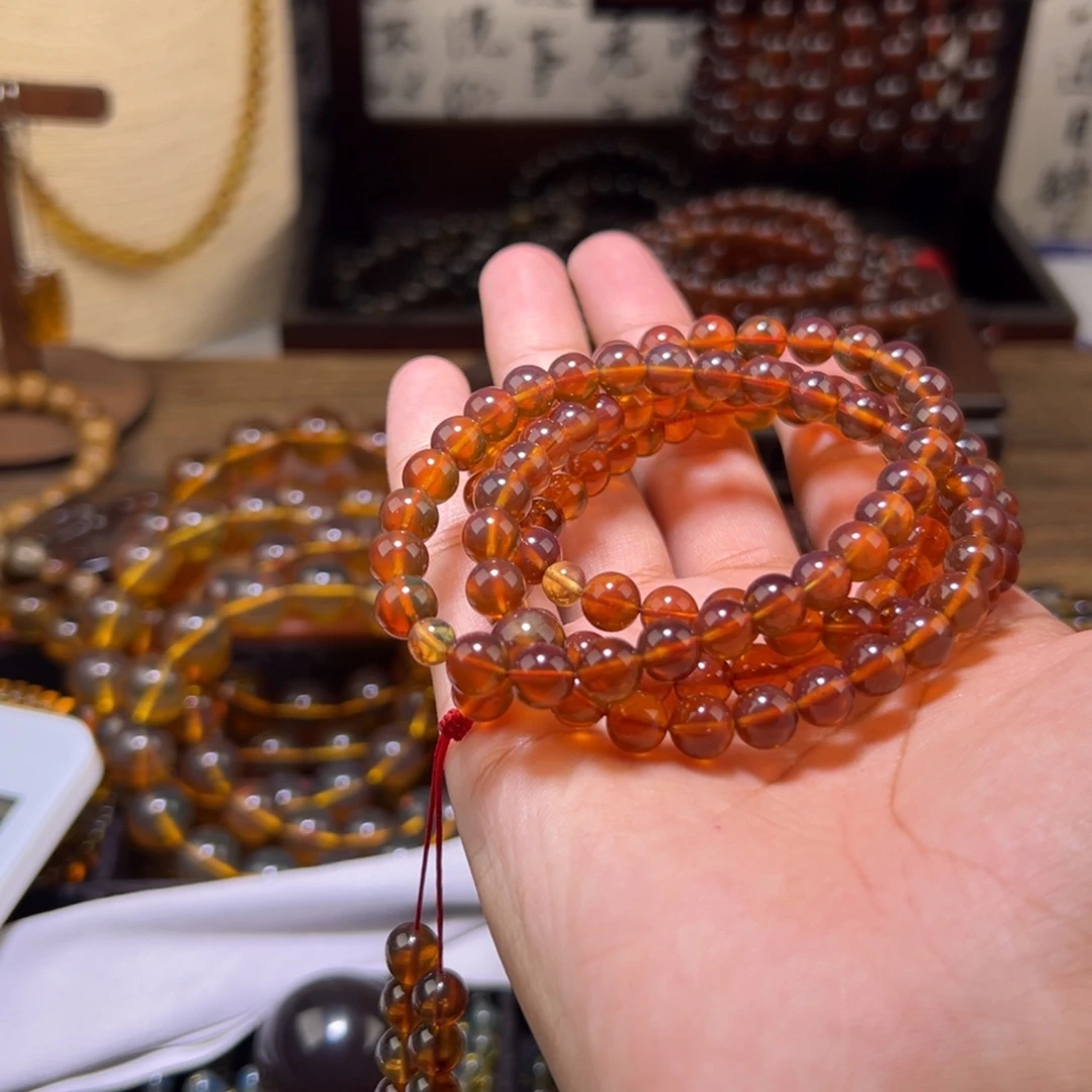 琥珀未镶嵌颈饰7mm棕红108
