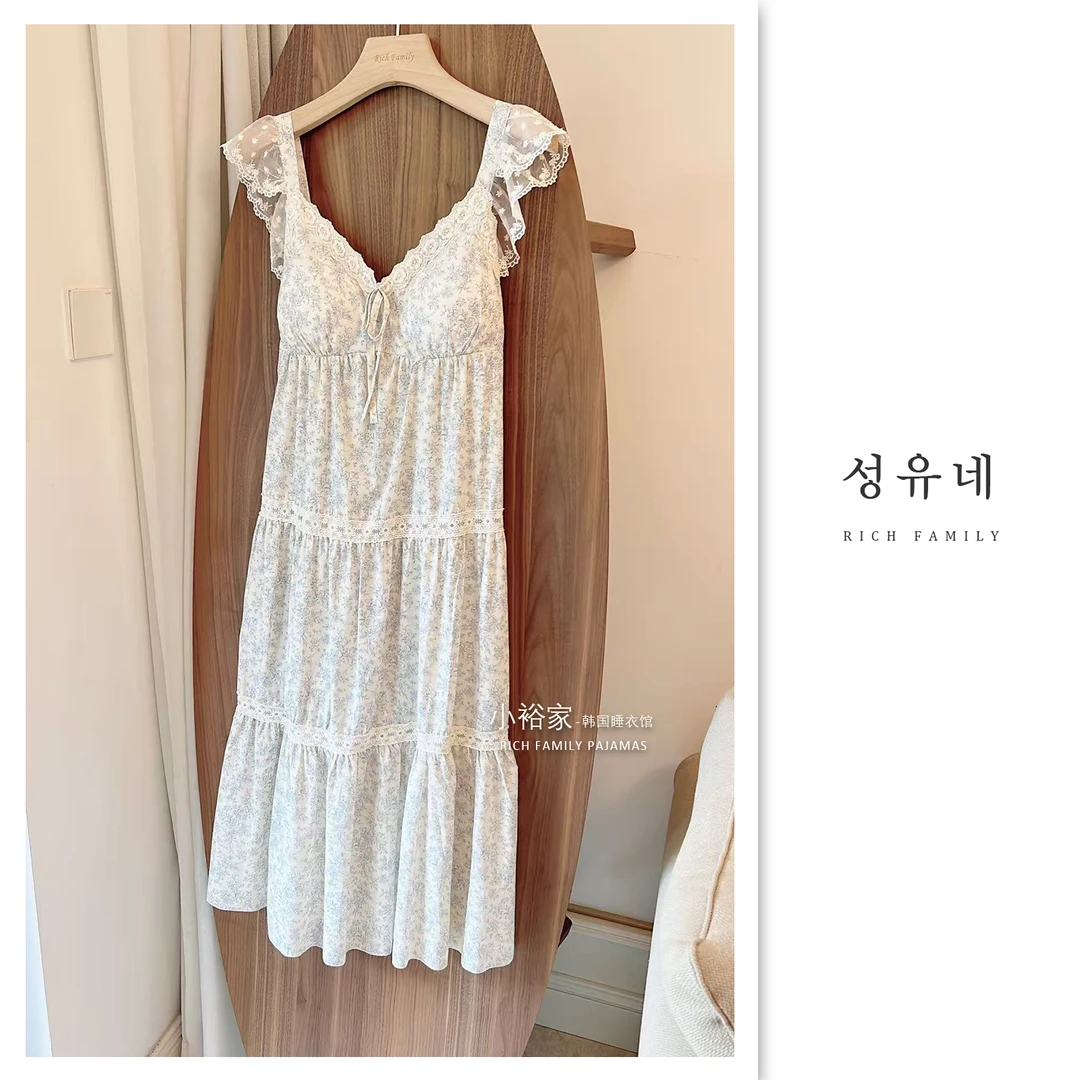 小裕家高定》2025ins爆款/蓝色小碎花睡裙/韩国BL品牌正品25005