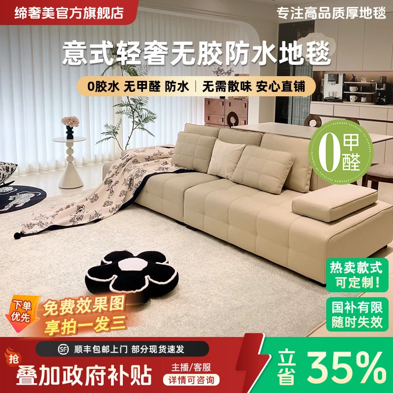 缔奢美轻奢家用高档无胶无甲醛防水地毯网红卧室简约床边毯防滑