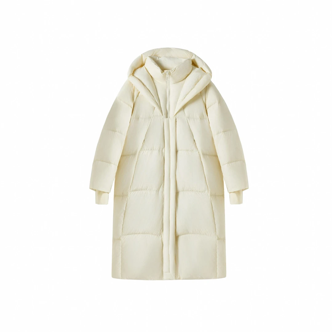 冬季气质宽松显瘦丝滑质感黑白协奏中长款羽绒服