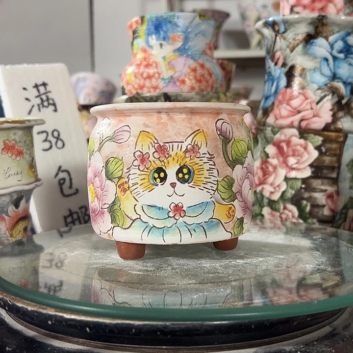 景德镇手绘花盆满38包邮偏远地区除外