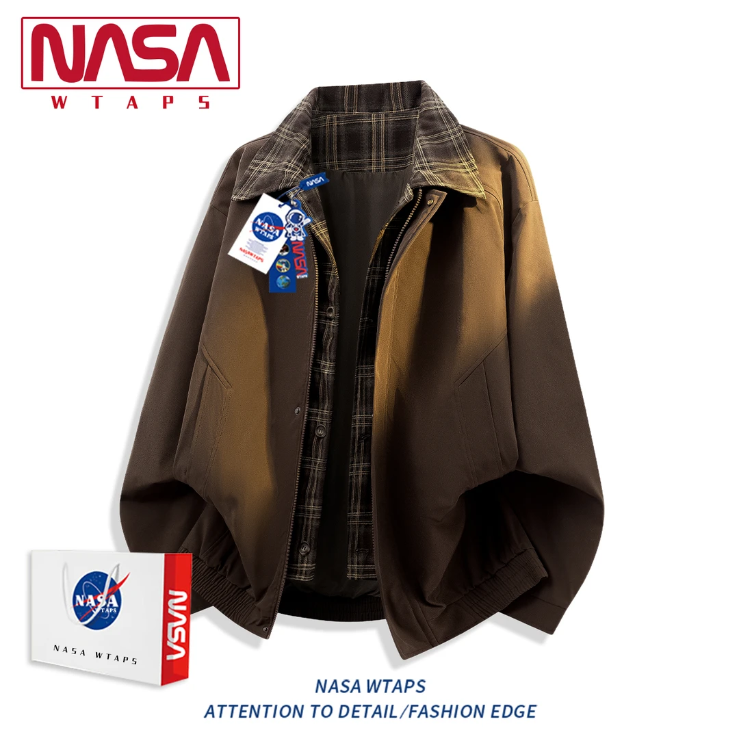 NASA WTAPS格纹拼接工装飞行夹克男秋季2025新款痞帅假两件外套潮