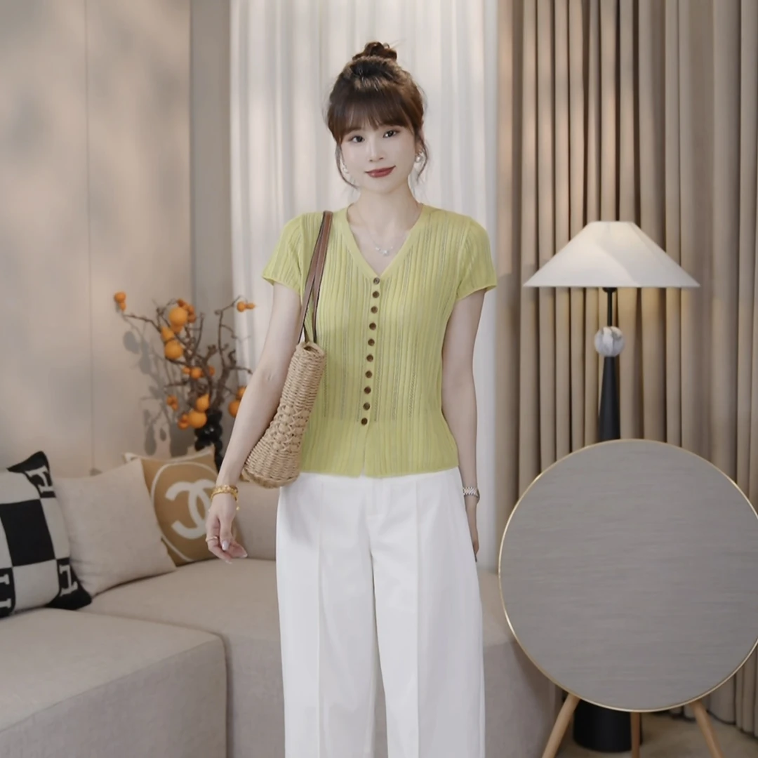 LMENY清透氧气感！亚麻莱赛尔混纺设计感镂空透气针织衫25BM059