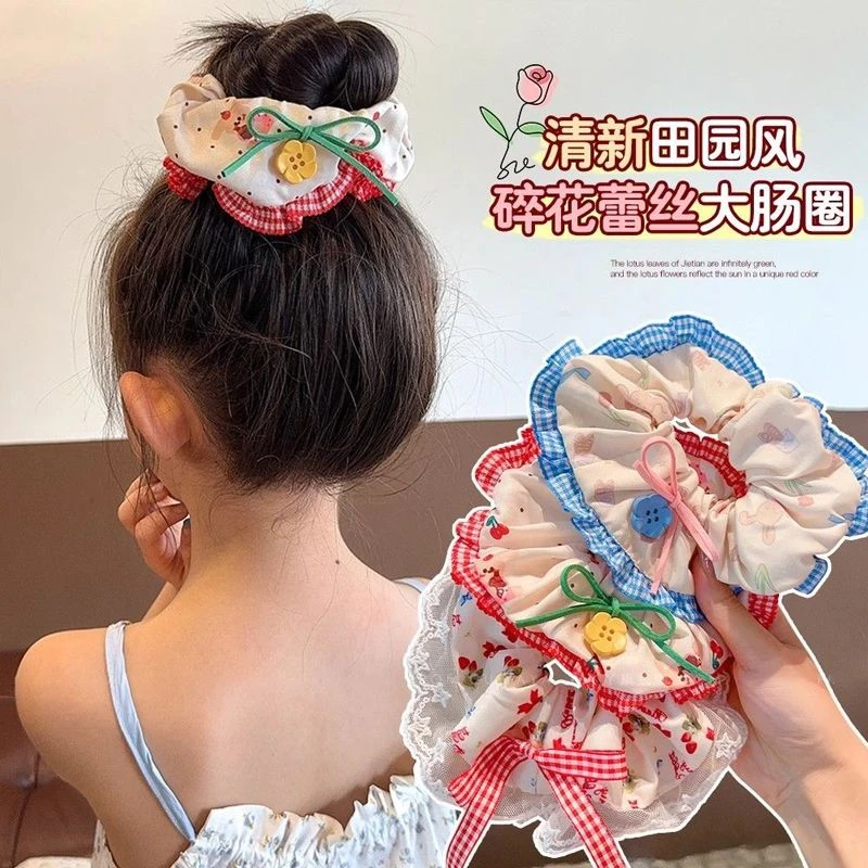 儿童甜美碎花大肠圈头花小女孩丸子头发圈女童弹力皮筋头绳发饰