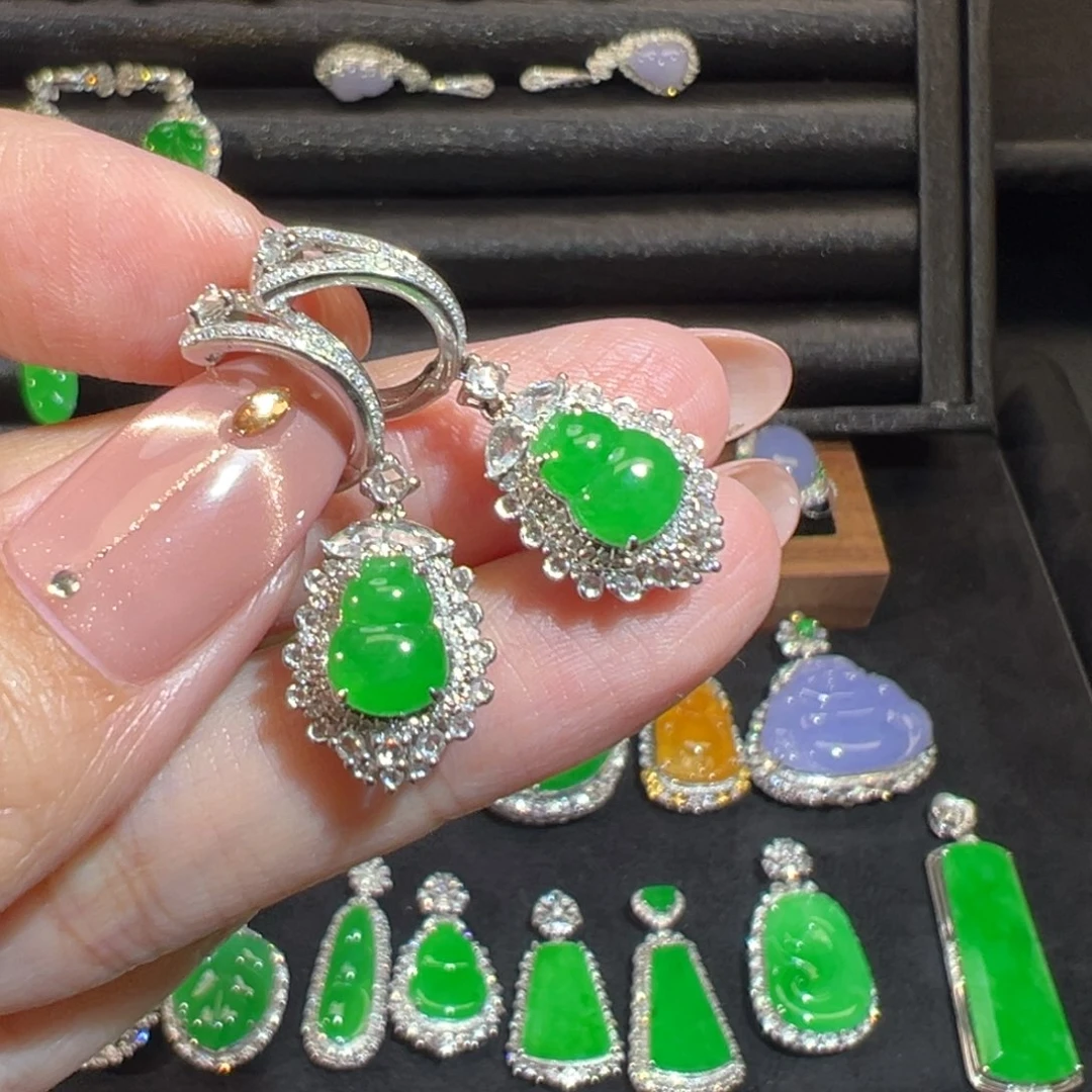 翡翠耳饰18K金镶嵌收货48小时鉴赏期