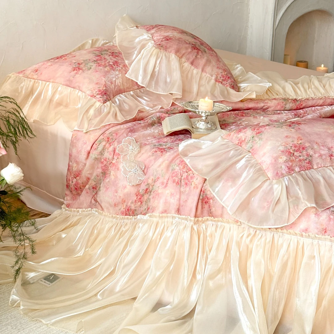 夏季浪漫花卉少女天丝夏凉被公主风凉感冰丝滑空调薄被子床盖床单